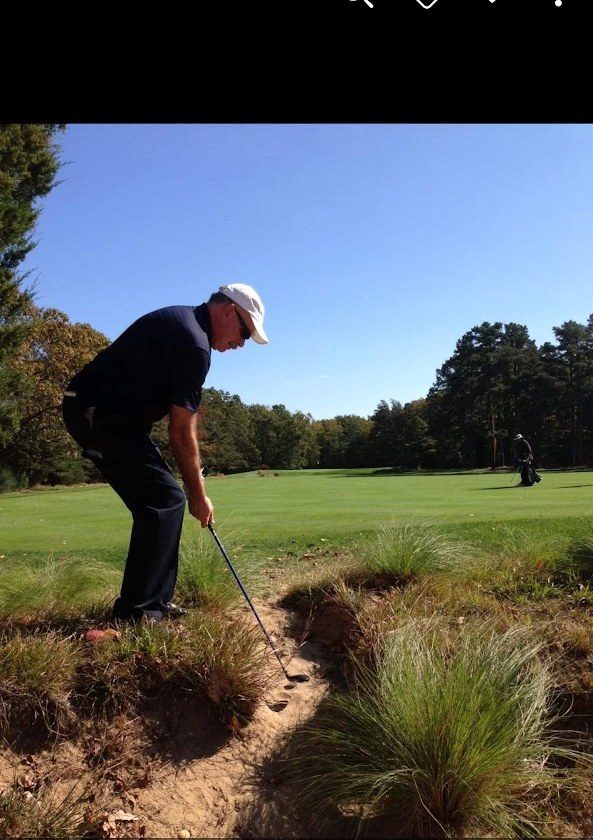 Tim O'Brien playing Pine Valley Golf Club, October 2013 — navigating the famous sandy waste areas near the green